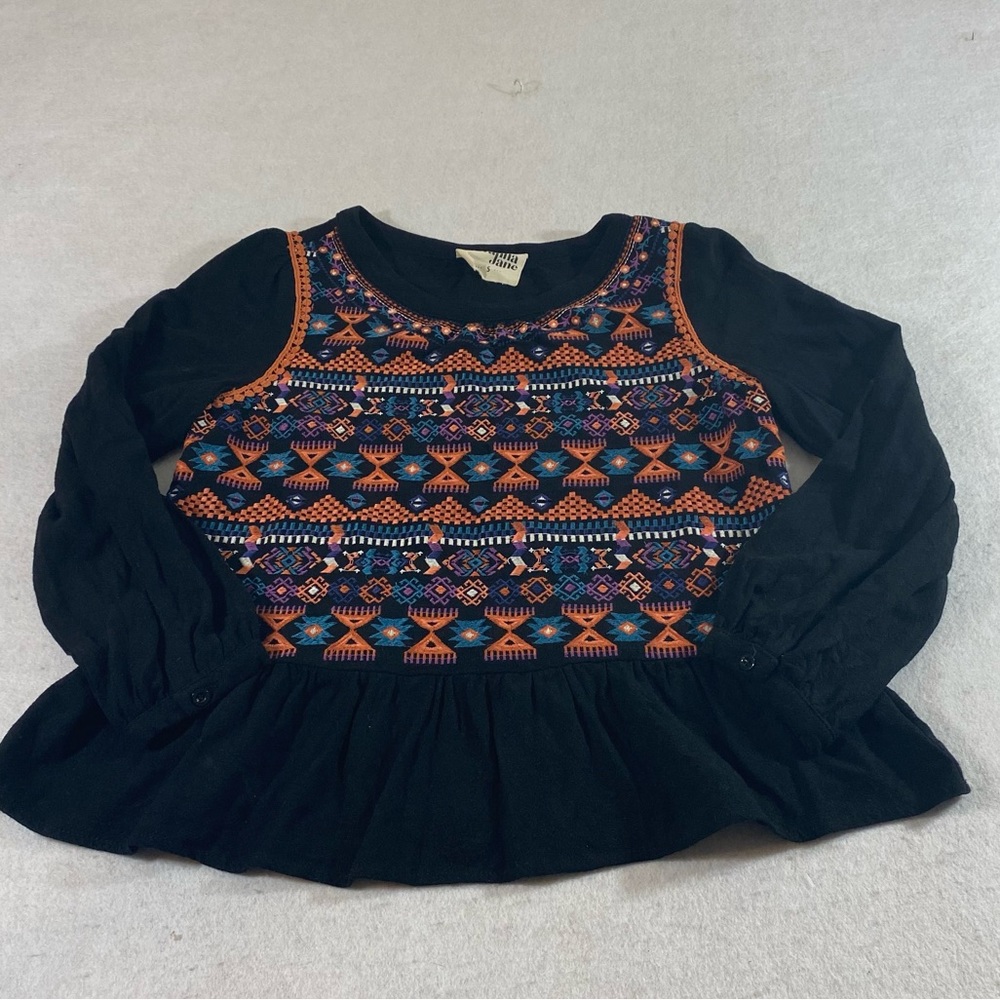 Savanna Jane Boho Embroidered Top Long Sleeve Ruffled Hem Small Blouse T…